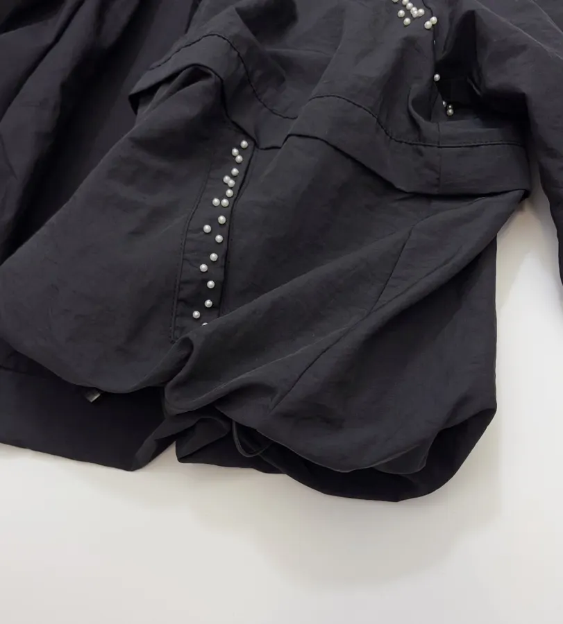 Black Contrast-Trim Stand-Collar Jacket in Black, product view 13