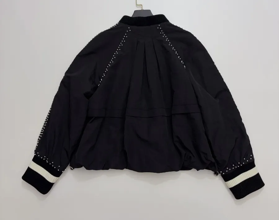 Black Contrast-Trim Stand-Collar Jacket in Black, product view 14