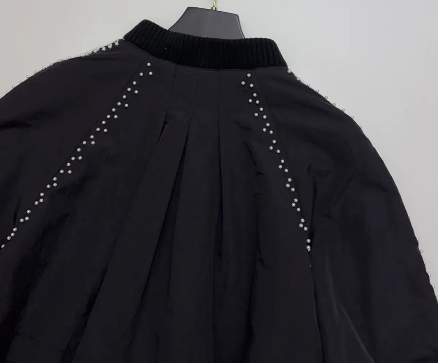 Black Contrast-Trim Stand-Collar Jacket in Black, product view 15