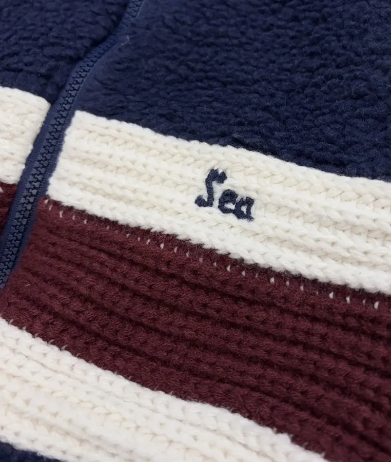 Casual Chain-Embellished Crocheted Velvet Sports Jacket in Navy, product view 07