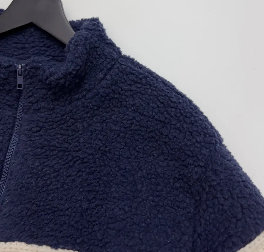 Casual Chain-Embellished Crocheted Velvet Sports Jacket in Navy, product view 08