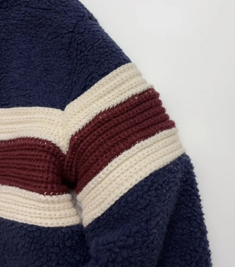 Casual Chain-Embellished Crocheted Velvet Sports Jacket in Navy, product view 09