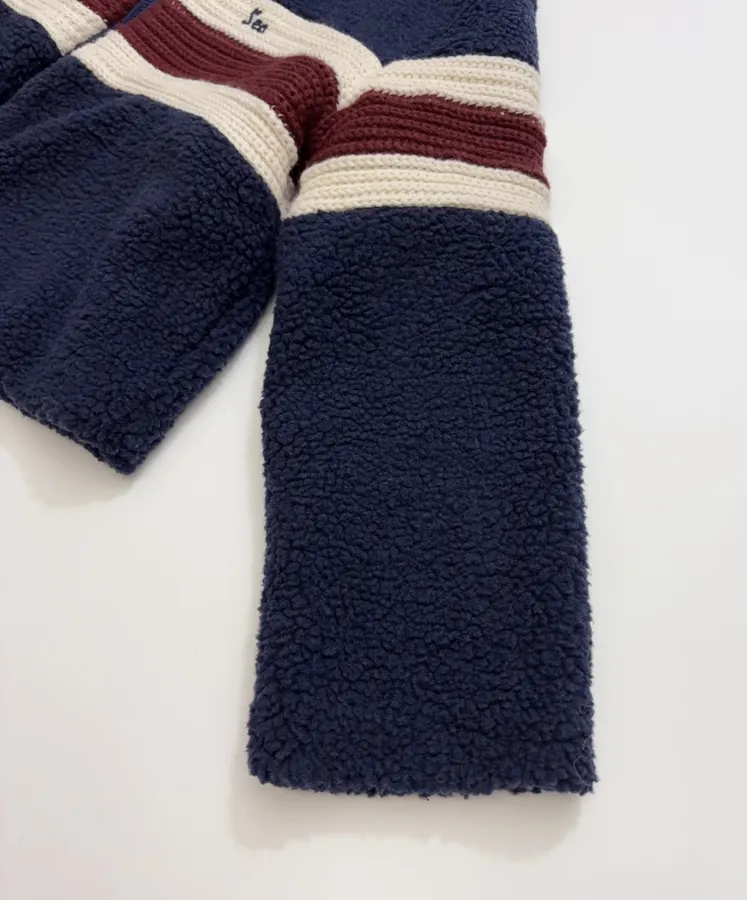 Casual Chain-Embellished Crocheted Velvet Sports Jacket in Navy, product view 11