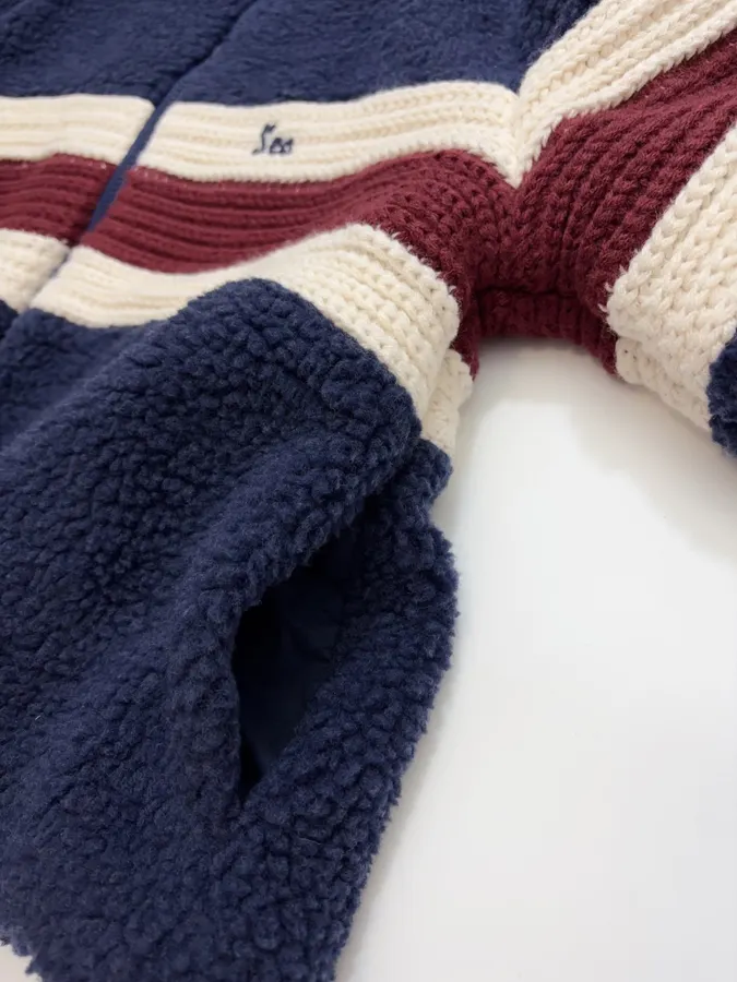 Casual Chain-Embellished Crocheted Velvet Sports Jacket in Navy, product view 13