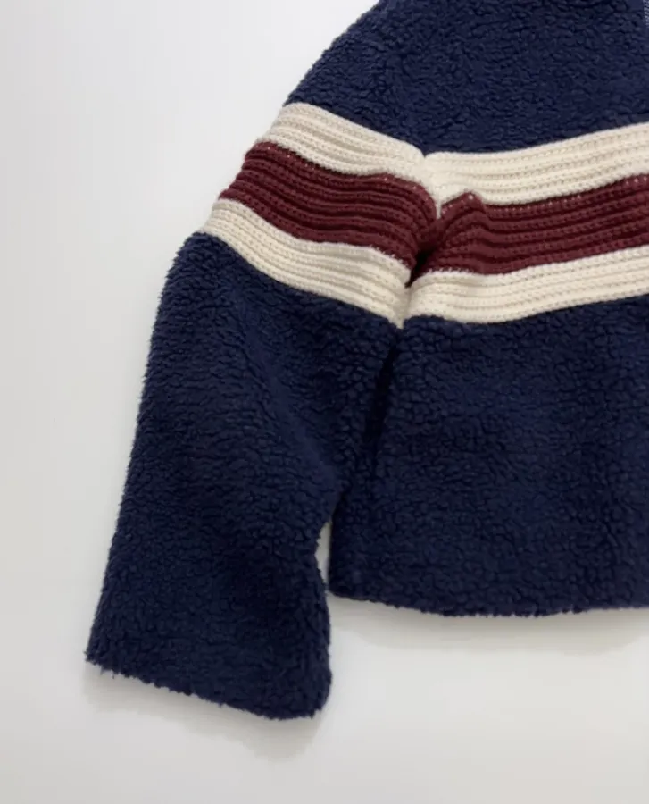 Casual Chain-Embellished Crocheted Velvet Sports Jacket in Navy, product view 14