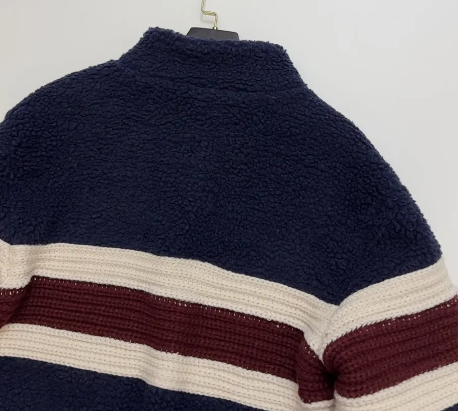 Casual Chain-Embellished Crocheted Velvet Sports Jacket in Navy, product view 19
