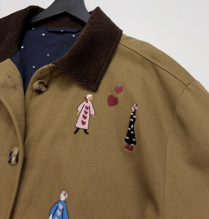Loose-Fitting Turn-Down Collar Workwear Embroidered Pattern Childlike Retro Work Jacket in Camel, product view 07