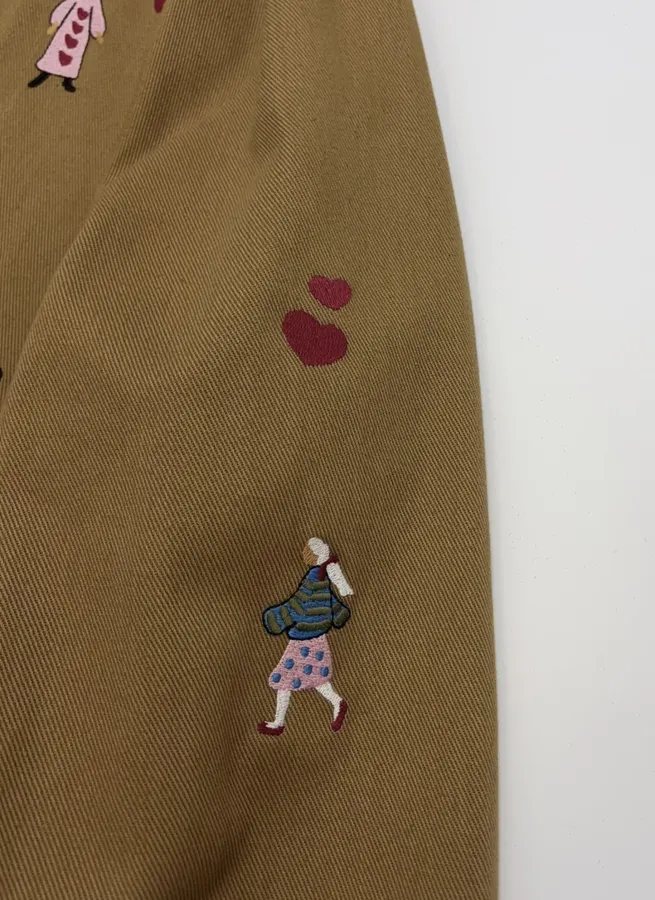 Loose-Fitting Turn-Down Collar Workwear Embroidered Pattern Childlike Retro Work Jacket in Camel, product view 08