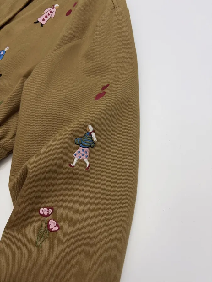 Loose-Fitting Turn-Down Collar Workwear Embroidered Pattern Childlike Retro Work Jacket in Camel, product view 09
