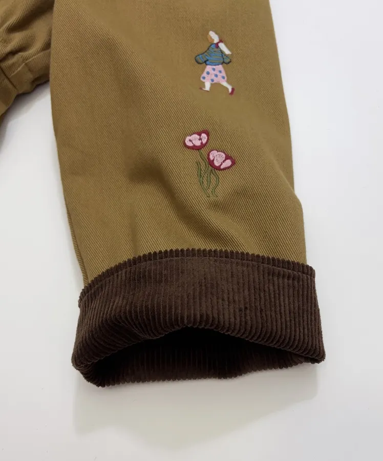 Loose-Fitting Turn-Down Collar Workwear Embroidered Pattern Childlike Retro Work Jacket in Camel, product view 10
