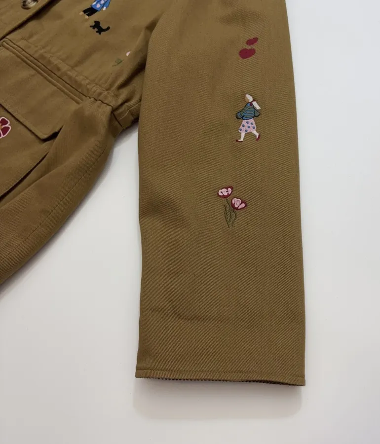 Loose-Fitting Turn-Down Collar Workwear Embroidered Pattern Childlike Retro Work Jacket in Camel, product view 11