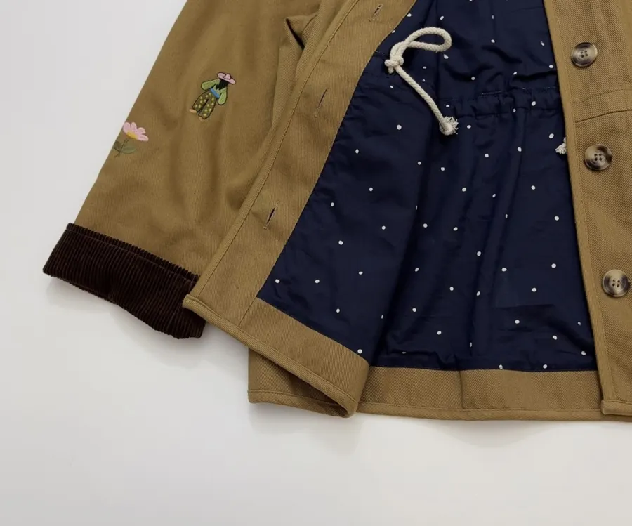 Loose-Fitting Turn-Down Collar Workwear Embroidered Pattern Childlike Retro Work Jacket in Camel, product view 19
