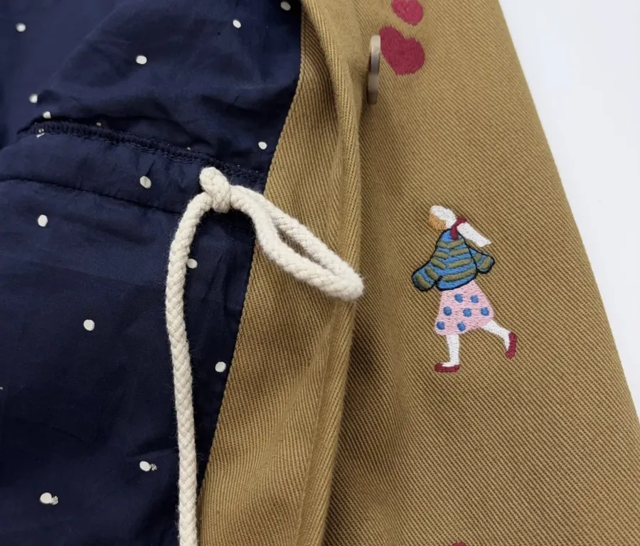 Loose-Fitting Turn-Down Collar Workwear Embroidered Pattern Childlike Retro Work Jacket in Camel, product view 20