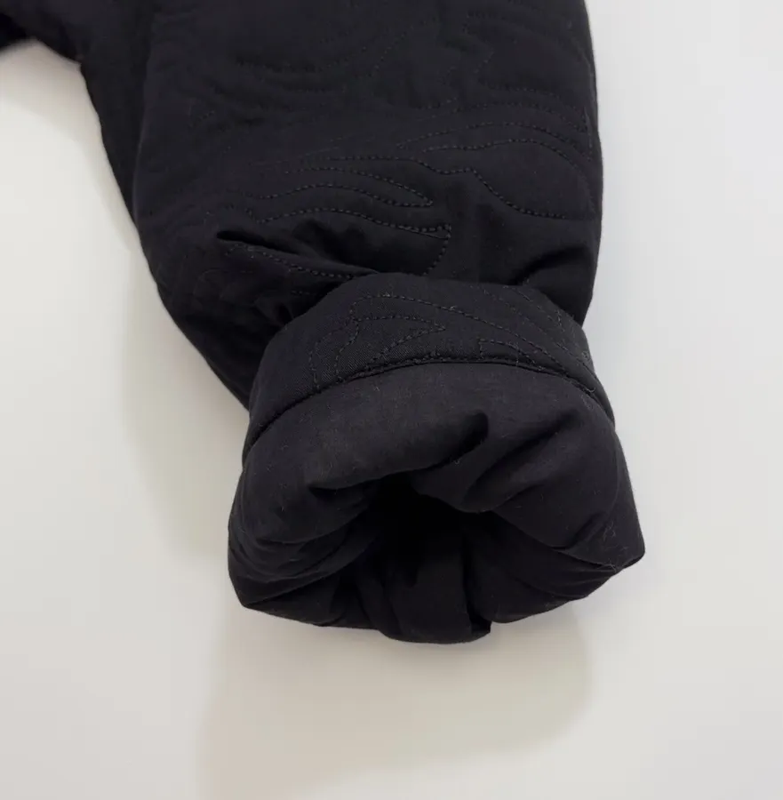 Black Oversized Lace-Collar Quilted Jacket in Black, product view 08