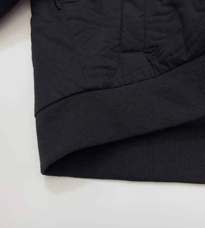 Black Oversized Lace-Collar Quilted Jacket in Black, product view 11