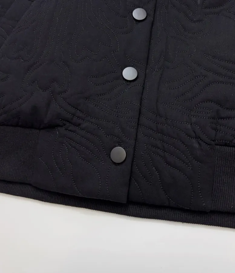 Black Oversized Lace-Collar Quilted Jacket in Black, product view 12