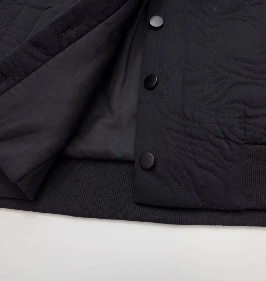 Black Oversized Lace-Collar Quilted Jacket in Black, product view 13