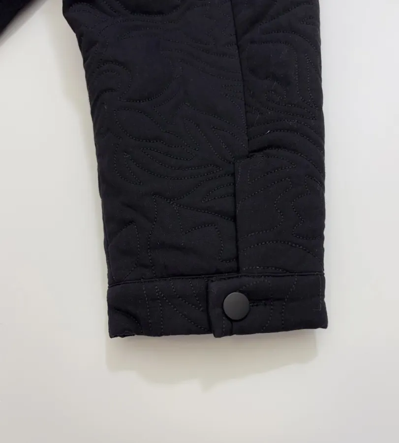 Black Oversized Lace-Collar Quilted Jacket in Black, product view 17