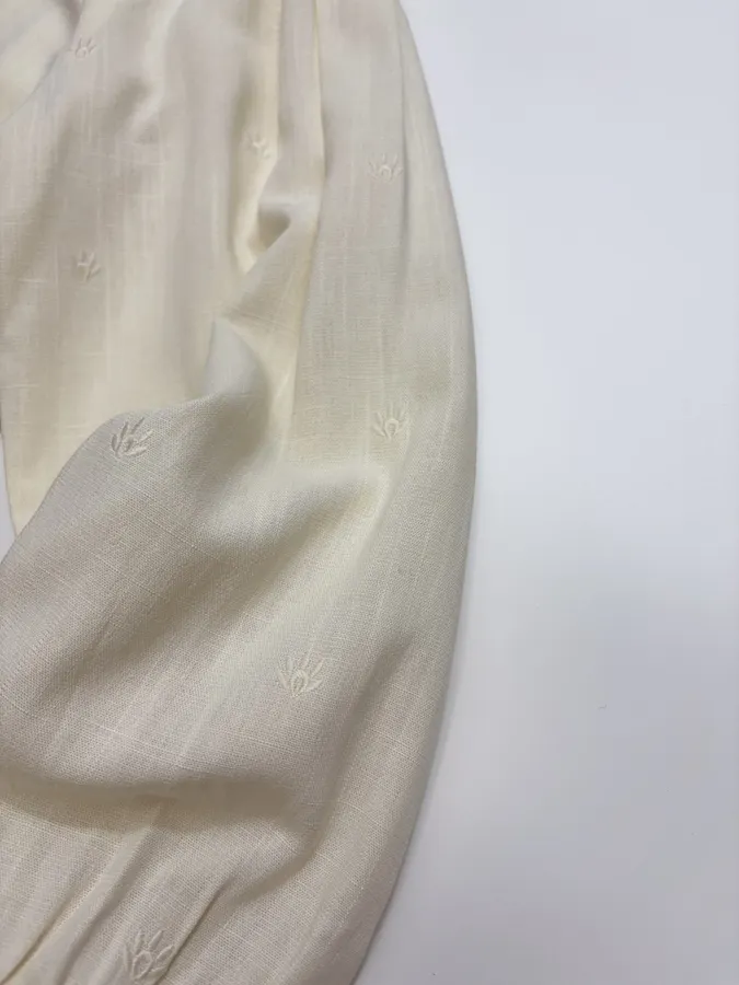 French Retro Embroidered Flower Vacation-Style Long-Sleeve Shirt in Off-White, product view 07