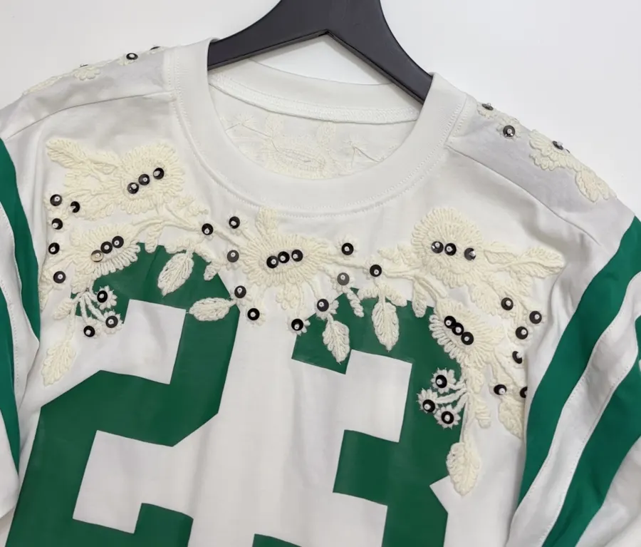 Ivory and Green Number Graphic Long-Sleeve Jersey in Off-White, product view 02