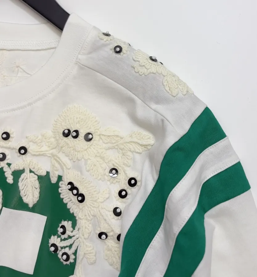 Ivory and Green Number Graphic Long-Sleeve Jersey in Off-White, product view 03