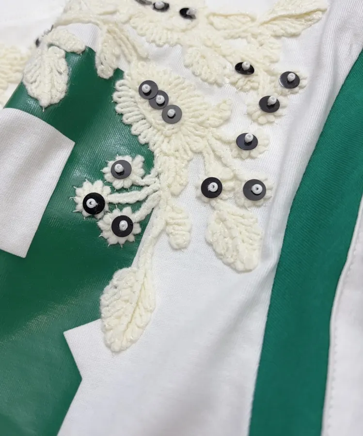 Ivory and Green Number Graphic Long-Sleeve Jersey in Off-White, product view 04