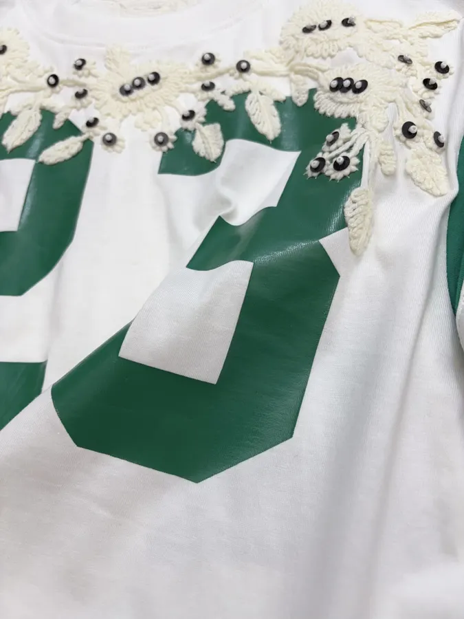 Ivory and Green Number Graphic Long-Sleeve Jersey in Off-White, product view 05