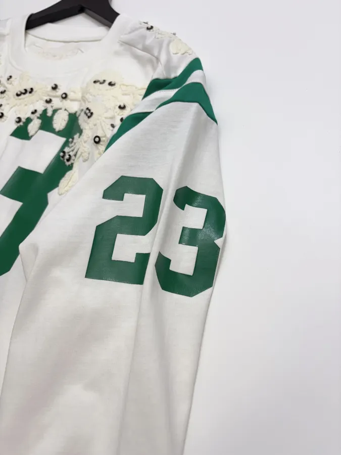 Ivory and Green Number Graphic Long-Sleeve Jersey in Off-White, product view 08