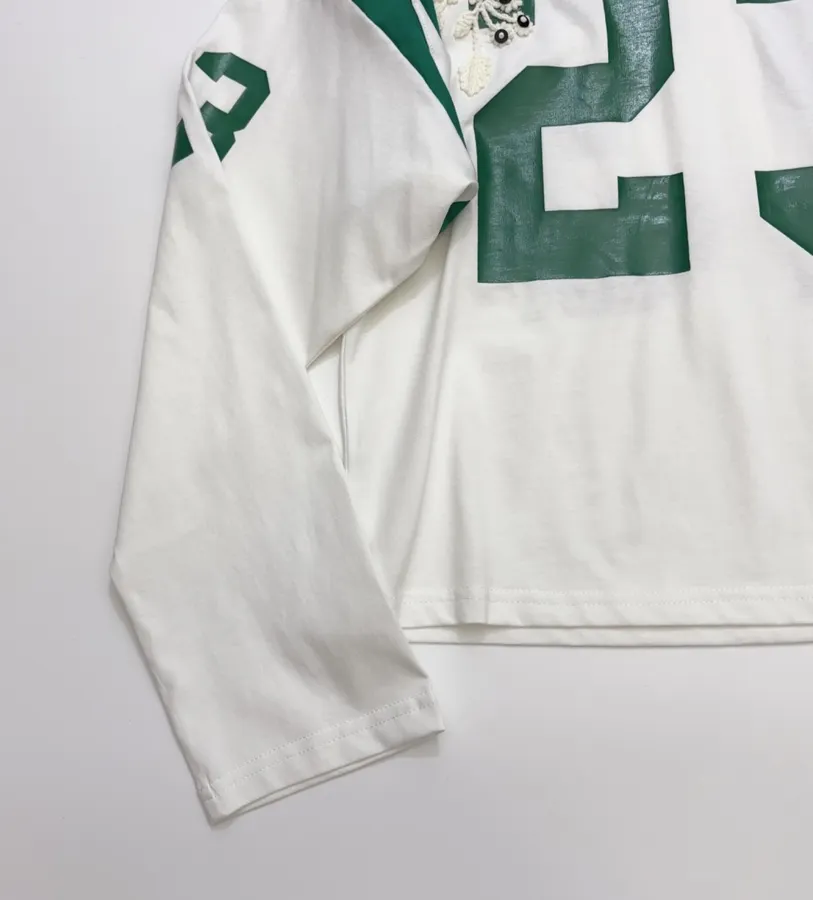 Ivory and Green Number Graphic Long-Sleeve Jersey in Off-White, product view 09