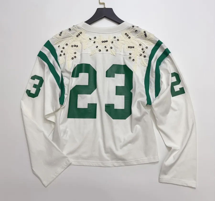 Ivory and Green Number Graphic Long-Sleeve Jersey in Off-White, product view 11