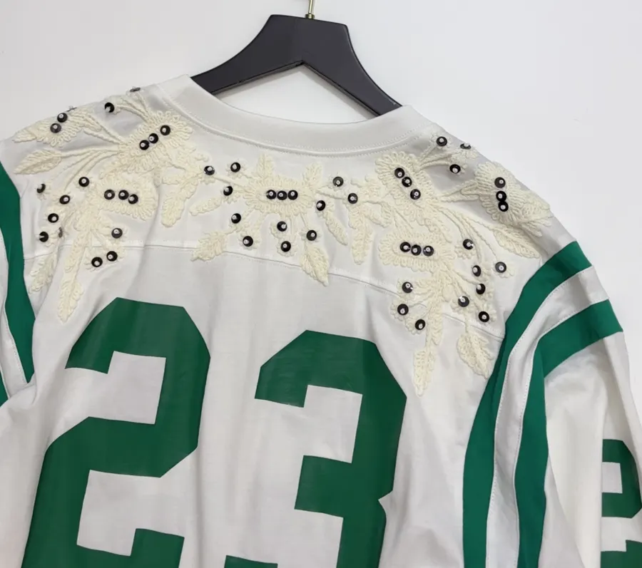 Ivory and Green Number Graphic Long-Sleeve Jersey in Off-White, product view 12