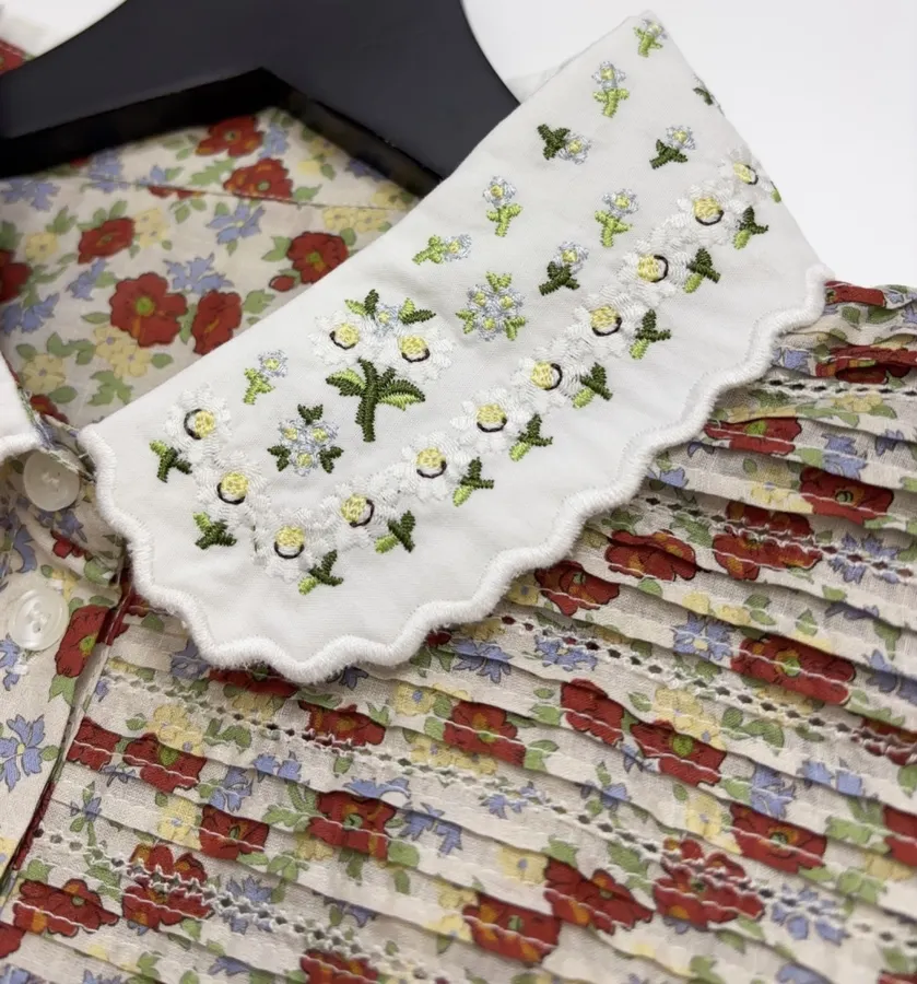 Casual Floral Doll Collar Printed Long-Sleeve Shirt in Ivory, product view 06