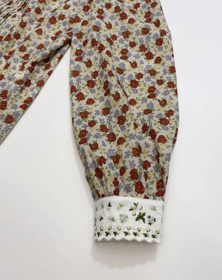 Casual Floral Doll Collar Printed Long-Sleeve Shirt in Ivory, product view 09