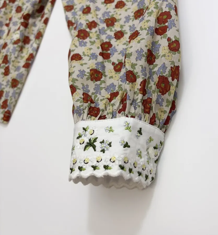 Casual Floral Doll Collar Printed Long-Sleeve Shirt in Ivory, product view 10