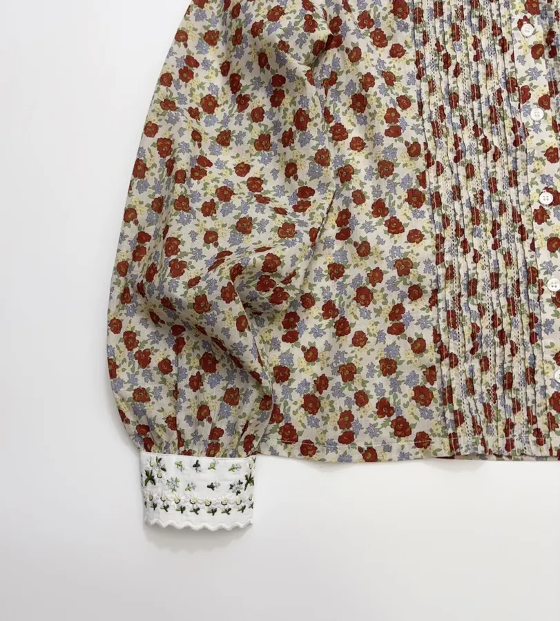 Casual Floral Doll Collar Printed Long-Sleeve Shirt in Ivory, product view 11