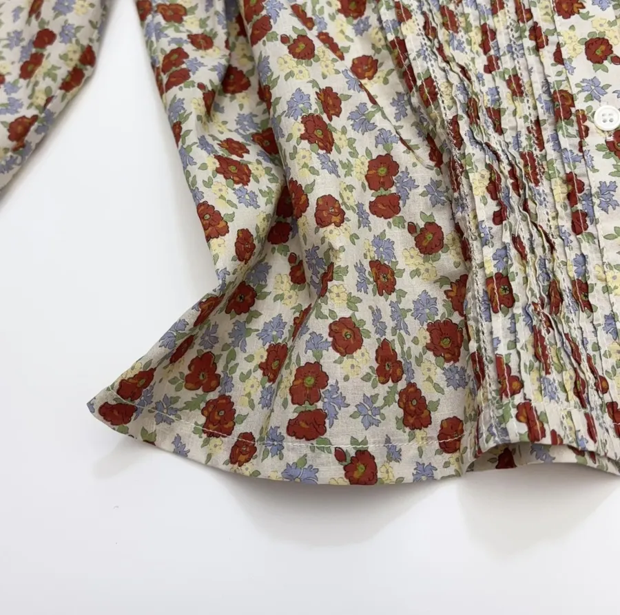 Casual Floral Doll Collar Printed Long-Sleeve Shirt in Ivory, product view 12