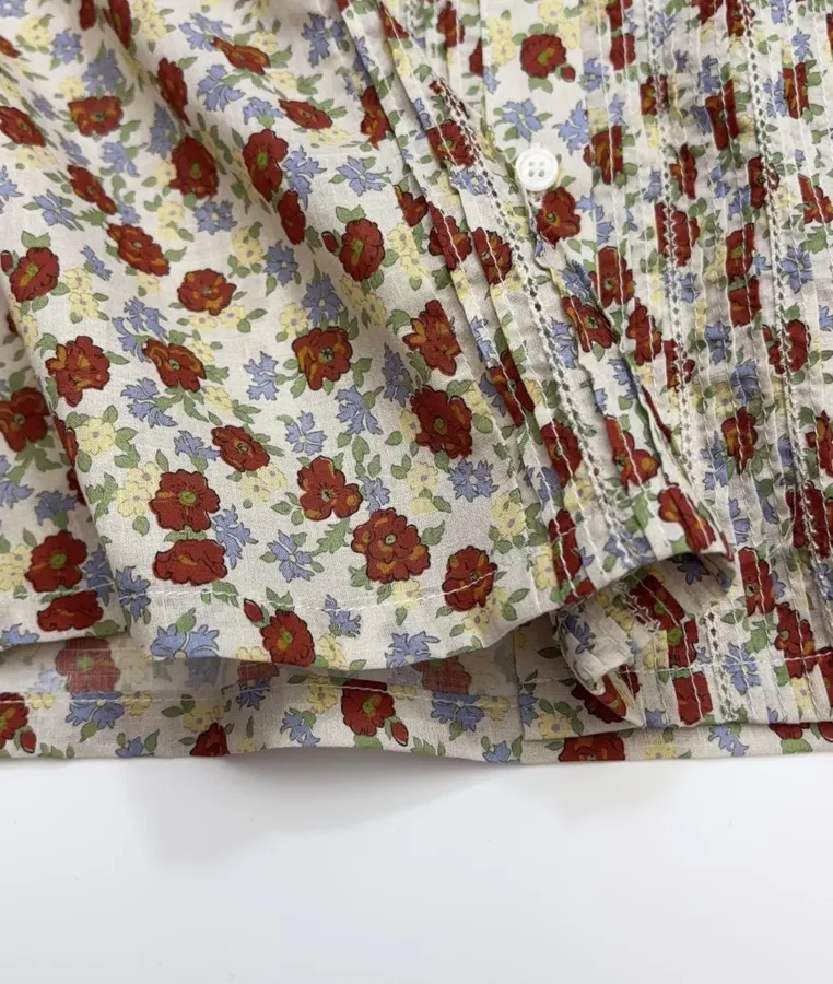 Casual Floral Doll Collar Printed Long-Sleeve Shirt in Ivory, product view 13