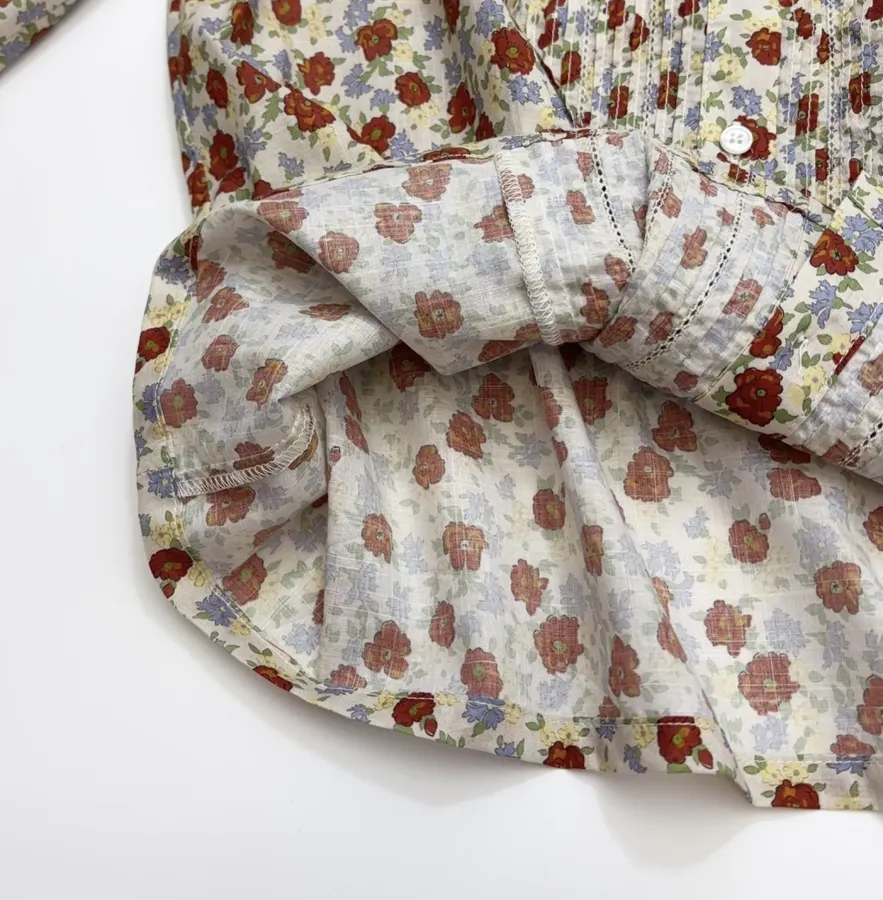 Casual Floral Doll Collar Printed Long-Sleeve Shirt in Ivory, product view 14