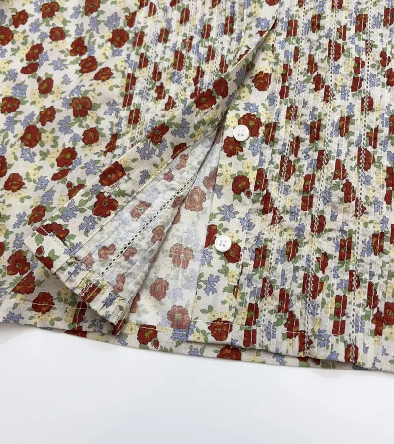 Casual Floral Doll Collar Printed Long-Sleeve Shirt in Ivory, product view 15
