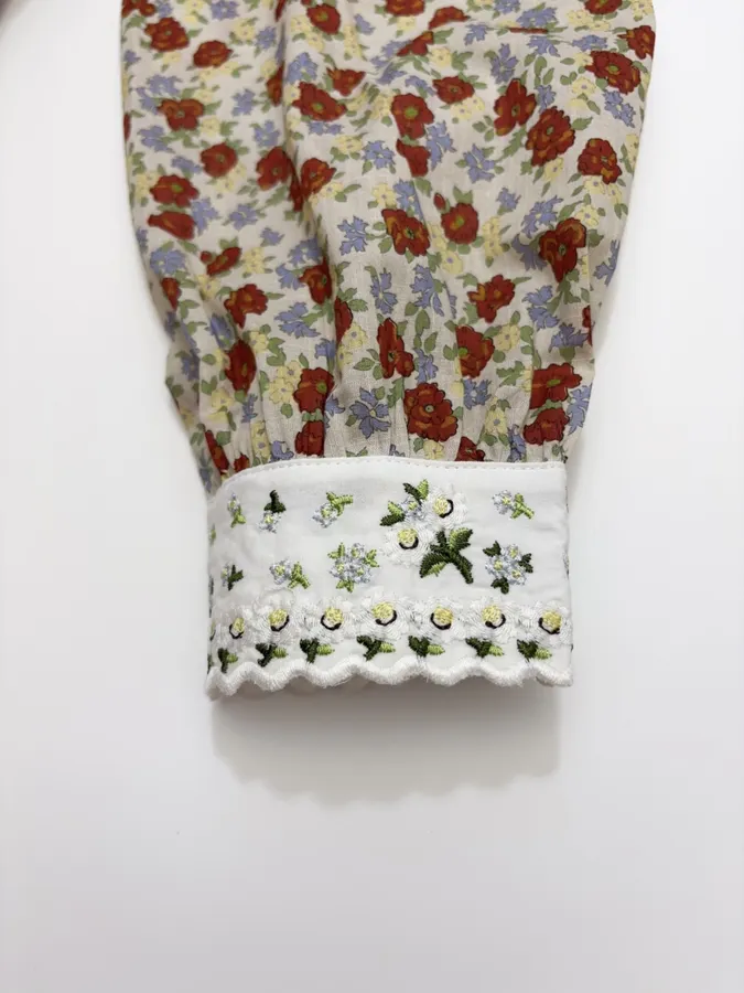 Casual Floral Doll Collar Printed Long-Sleeve Shirt in Ivory, product view 18