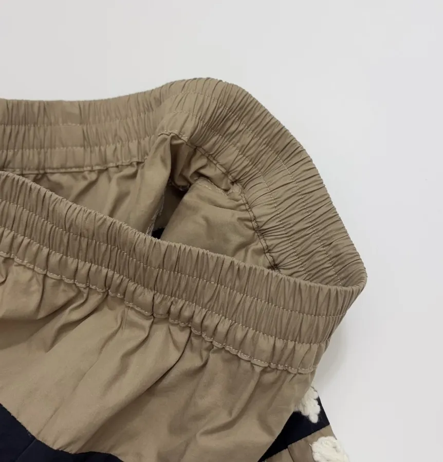 Floral Beaded Elastic-Waist Athletic Shorts in Khaki, product view 06