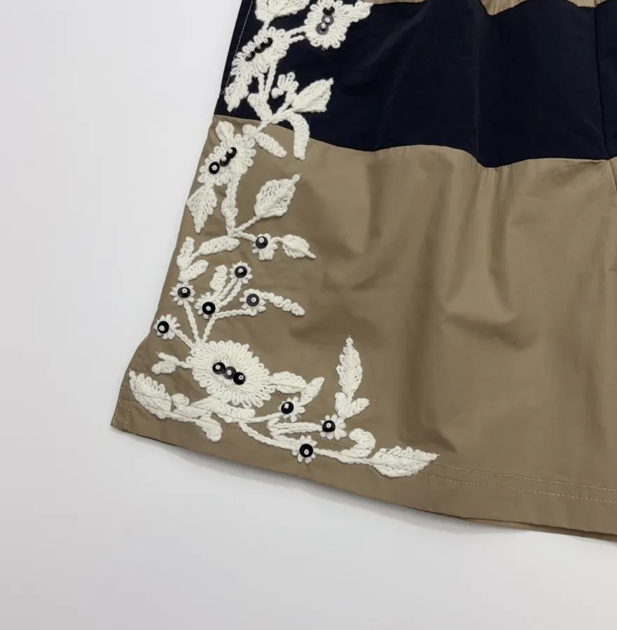 Floral Beaded Elastic-Waist Athletic Shorts in Khaki, product view 08