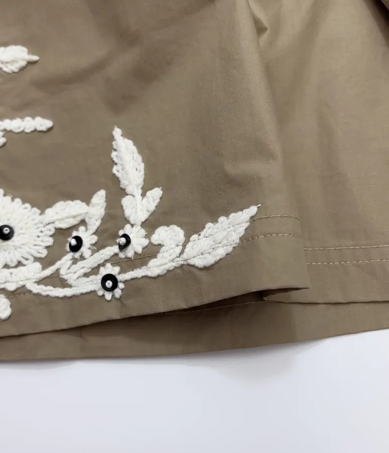 Floral Beaded Elastic-Waist Athletic Shorts in Khaki, product view 10