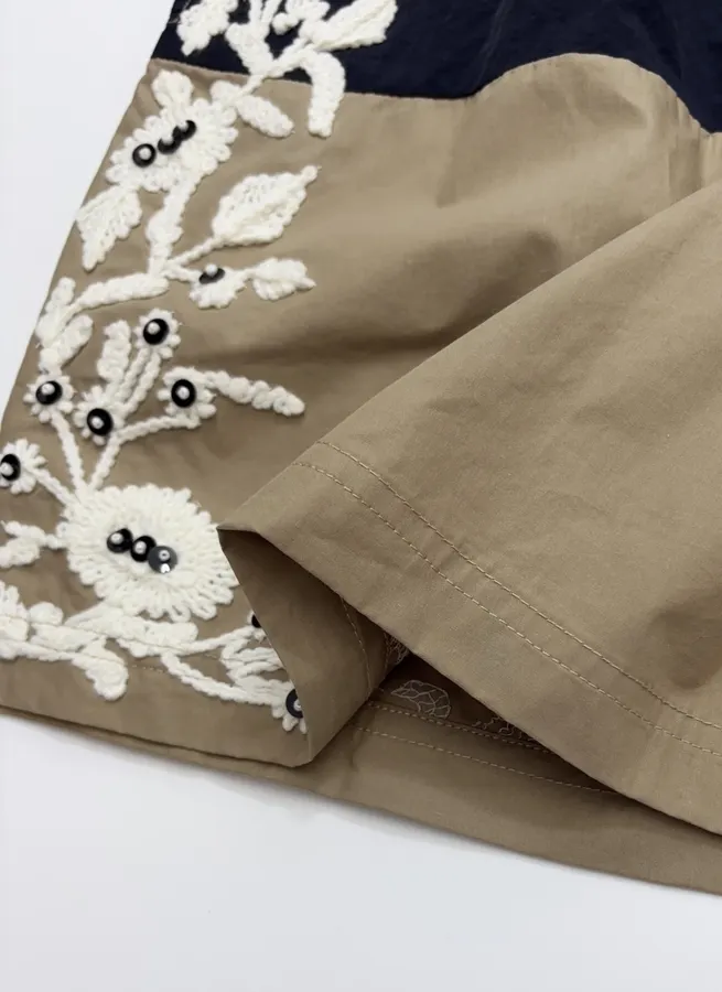 Floral Beaded Elastic-Waist Athletic Shorts in Khaki, product view 11