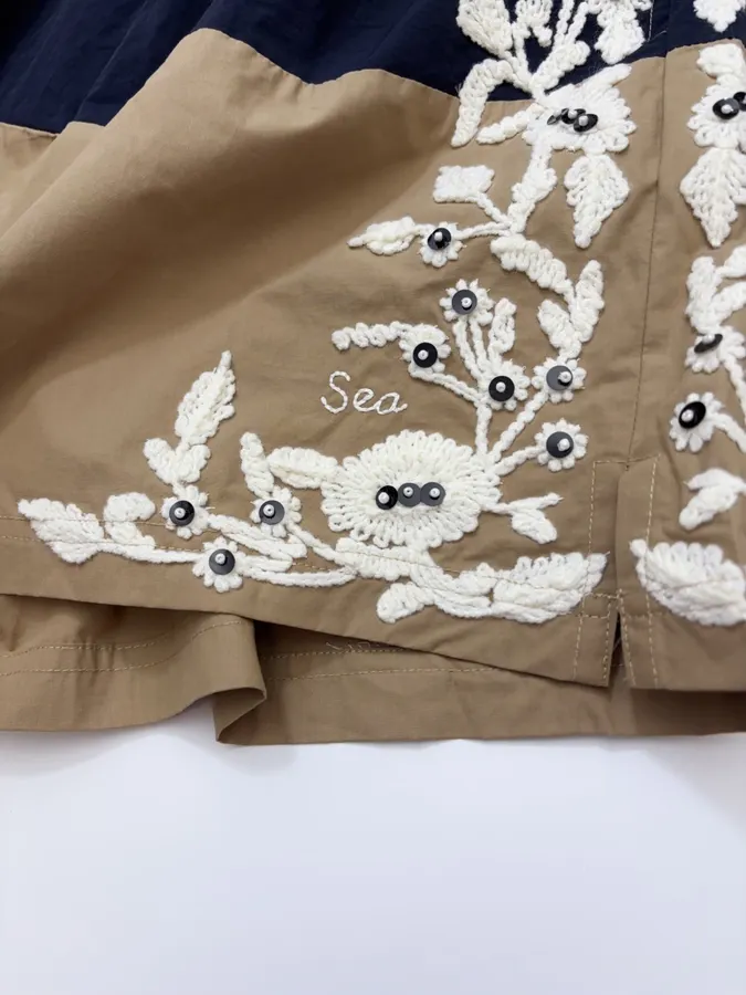 Floral Beaded Elastic-Waist Athletic Shorts in Khaki, product view 13