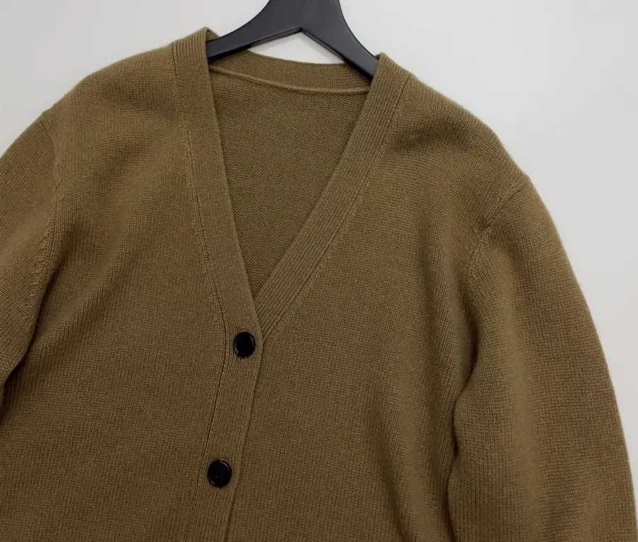 Jacquard Embroidered V-Neck Relaxed Cardigan in Brown, product view 02