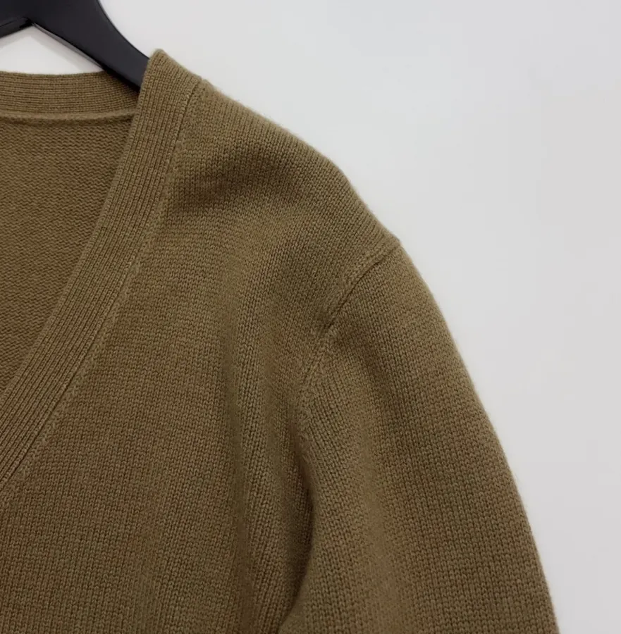 Jacquard Embroidered V-Neck Relaxed Cardigan in Brown, product view 03