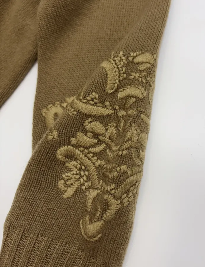 Jacquard Embroidered V-Neck Relaxed Cardigan in Brown, product view 04