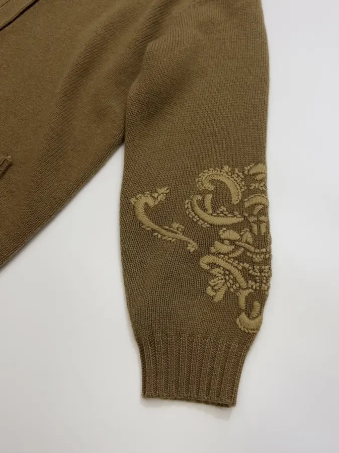 Jacquard Embroidered V-Neck Relaxed Cardigan in Brown, product view 05