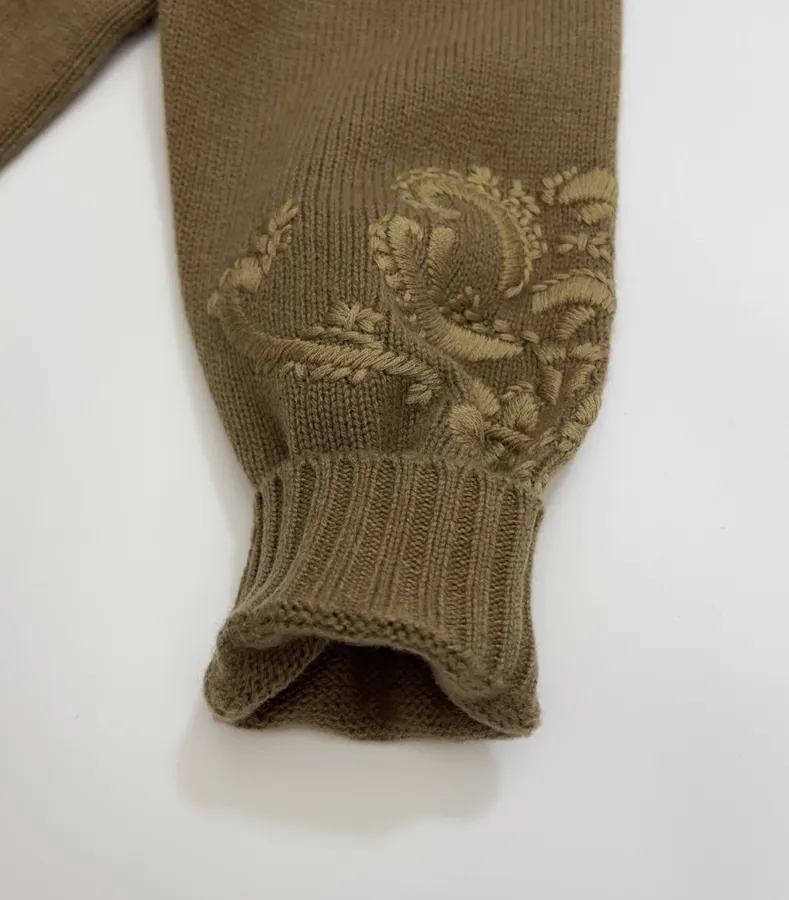 Jacquard Embroidered V-Neck Relaxed Cardigan in Brown, product view 06